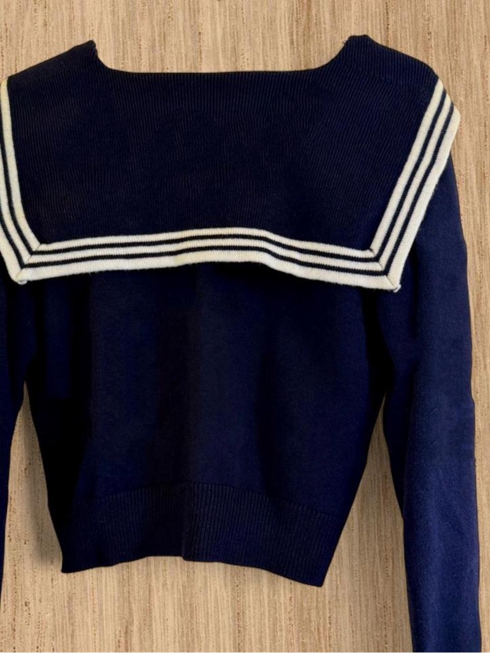 Vintage Nautical Sailor Collar Knit Cardigan Navy White Preppy Coastal Small - Picture 2 of 4
